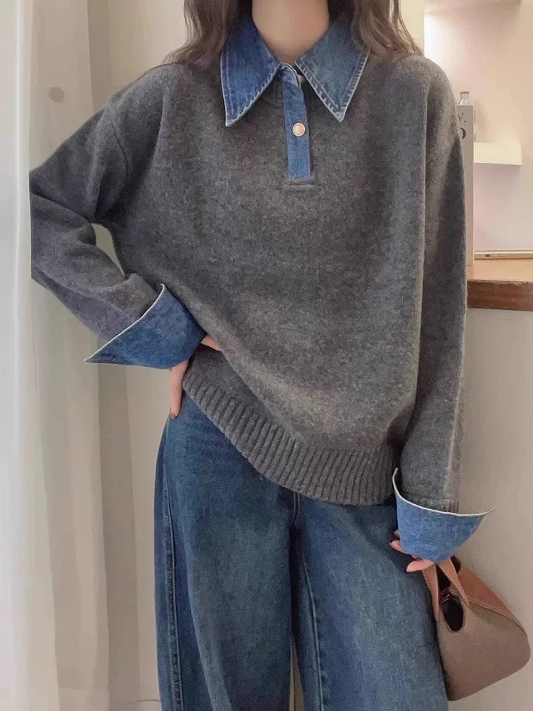 Damen Pullover Weiches Material Mit Hemdkragen Norvielle