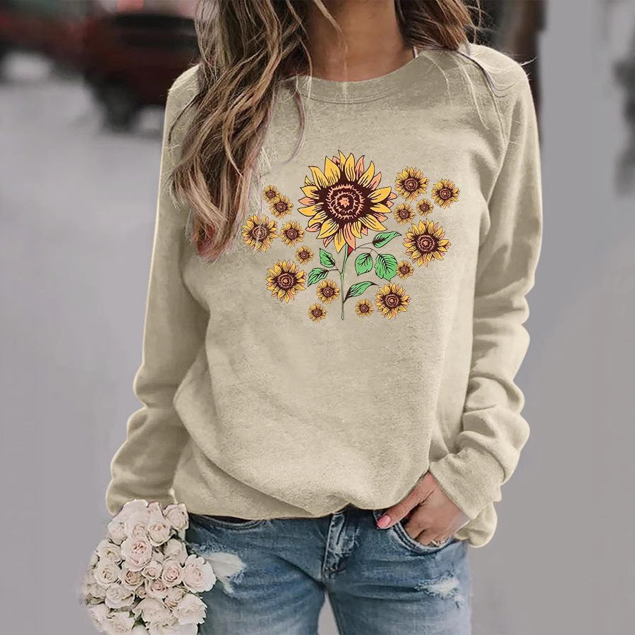 Damen Sweatshirt Florales Sonnenblumenmotiv Bequem Norvielle