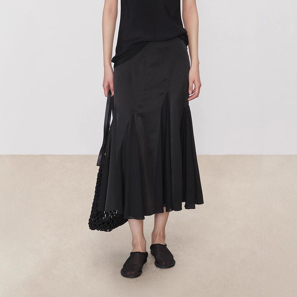 Damen Maxirock Fließend Elegante Falten Schwarz Norvielle - Norvielle