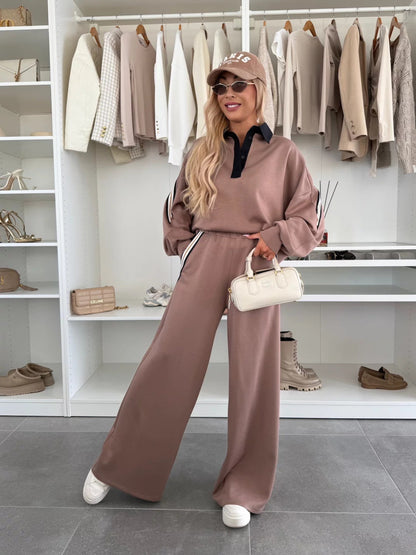 Damen Loungewear-Set mit Kragen und weiten Hosen Norvielle