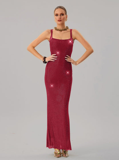 Damen Abendkleid Pailletten Tailliert