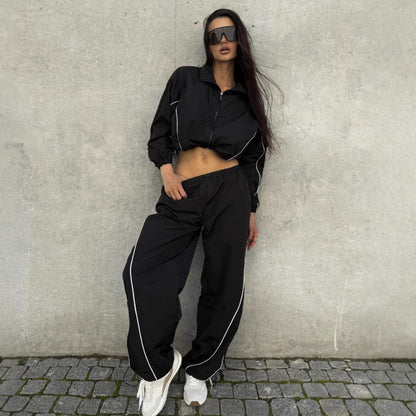 Damen Sportjacke Cropped Reißverschluss Elastisch Schwarz - Norvielle