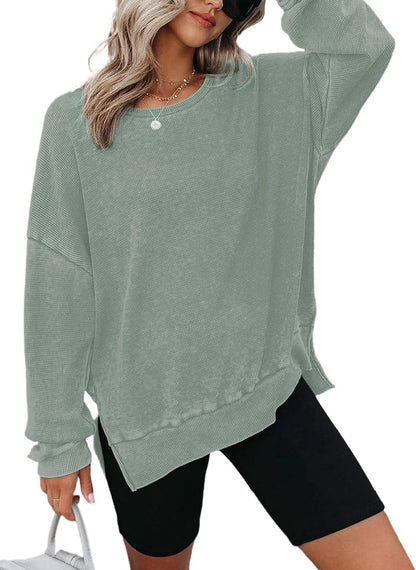 Damen Waffelpullover Mit Seitenschlitzen Norvielle