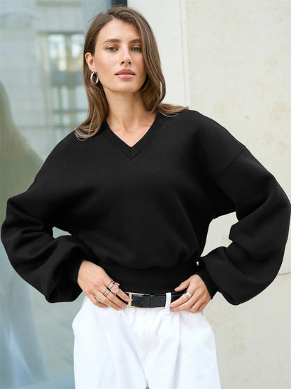 Damen Oversized-Sweater V-Ausschnitt Weite Ärmel Norvielle