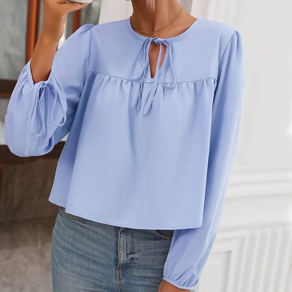 Damen Bluse Lässiger Schnitt Dekoratives Bindeband Norvielle - Norvielle