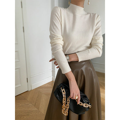 Damen Langarmoberteil Höherer Kragen Rippstruktur Beige