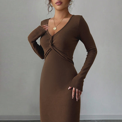 Damen Jersey-Kleid Figurbetont mit Twist-Detail und Langärmlig