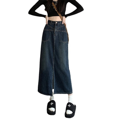 Damen Jeansrock Hochschlitz Norvielle