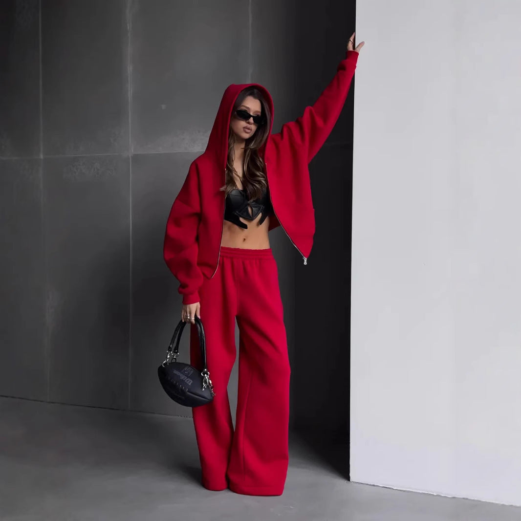 Damen Oversize-Jacke mit Reißverschluss und weiten Hosen Norvielle