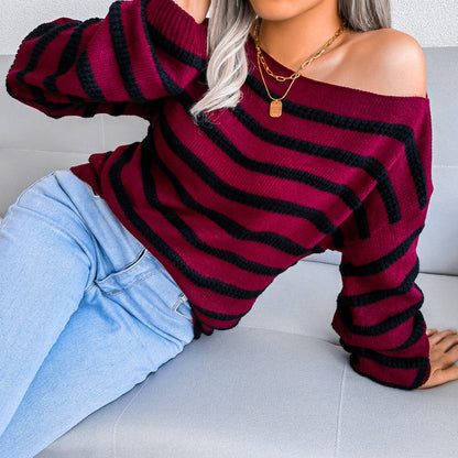 Damen Streifenpullover Off-Shoulder Lässiger Schnitt Norvielle