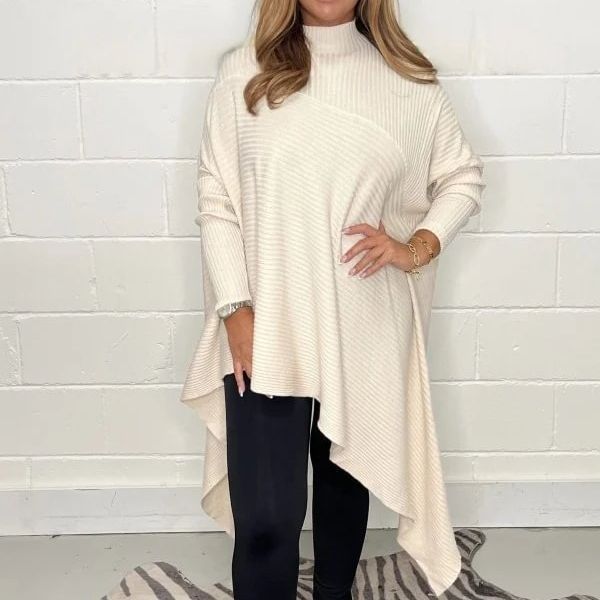 Damen Asymmetrisches Strickoberteil mit hohem Kragen Norvielle