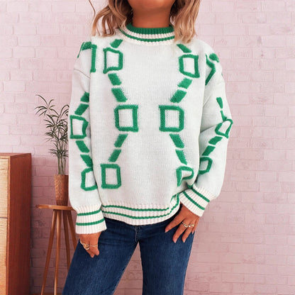 Damen Strickpullover Geometrisches Muster Bequem Norvielle