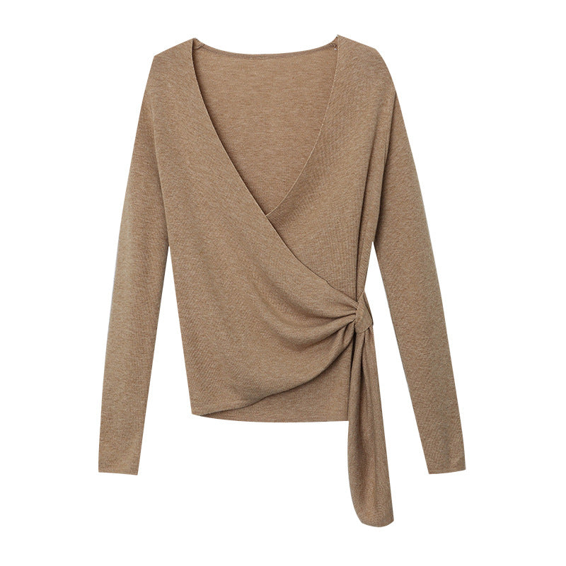 Damen Wickelpullover Weiches Strickmaterial V-Ausschnitt Dekoratives