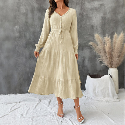 Damen Midi-Kleid Elastischer Taillenzug Schleppe Norvielle