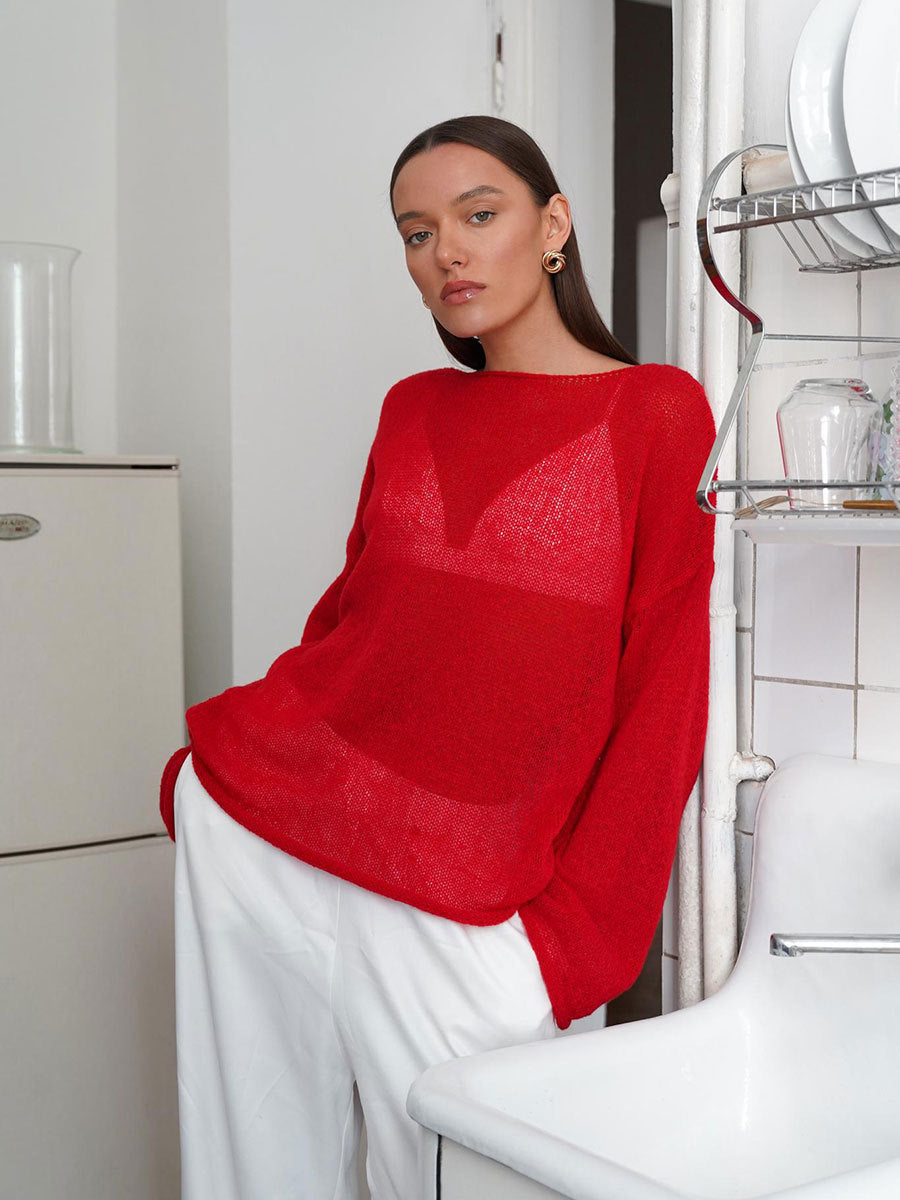 Damen Strickpullover Weit Norvielle Luftig