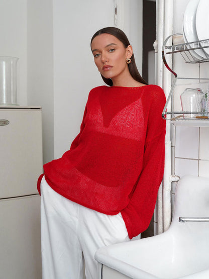 Damen Strickpullover Weit Norvielle Luftig
