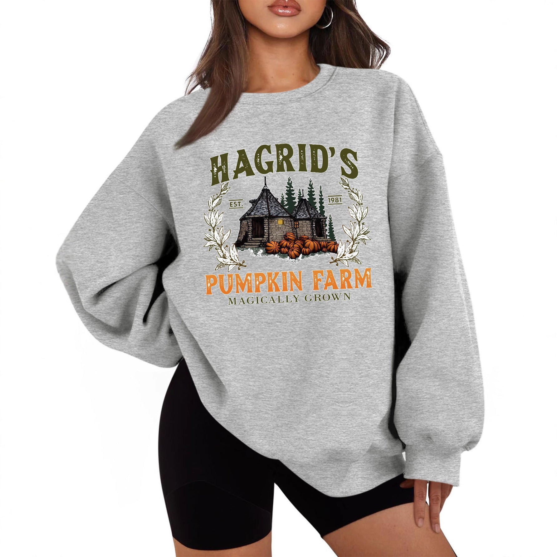Damen Sweatshirt Rundhalsausschnitt Kürbis-Motiv Norvielle - Norvielle