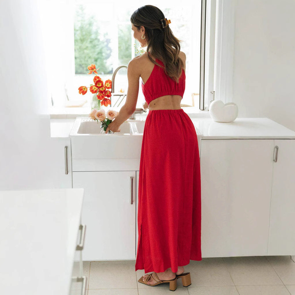 Damen Maxikleid Hohes Beinschlitz Cut-Outs Norvielle