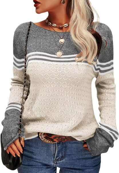 Damen Strickpullover Kontrastfarben Einzigartige Textur Norvielle