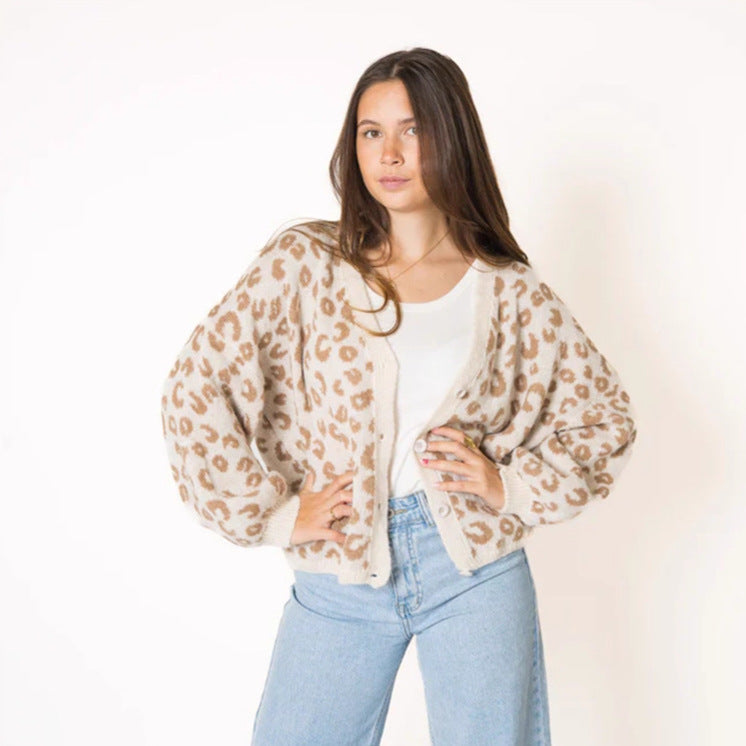 Damen Strickjacke Leopardenmuster Offen
