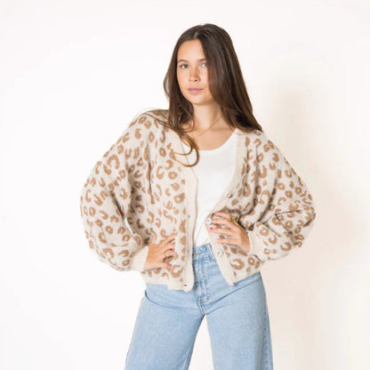 Damen Strickjacke Leopardenmuster Offen