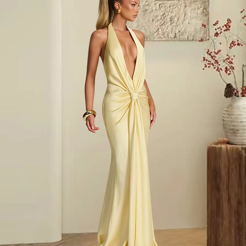 Damen Maxi-Kleid V-Ausschnitt Wickeldetail Norvielle