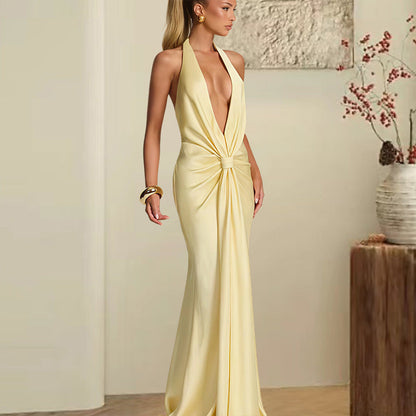 Damen Maxi-Kleid V-Ausschnitt Wickeldetail Norvielle