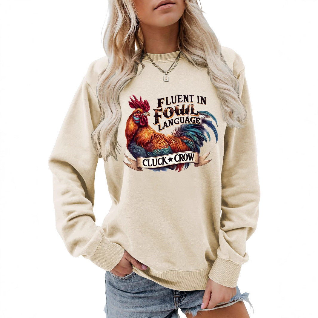Damen Sweatshirt Hühnermotiv Bequem Grau