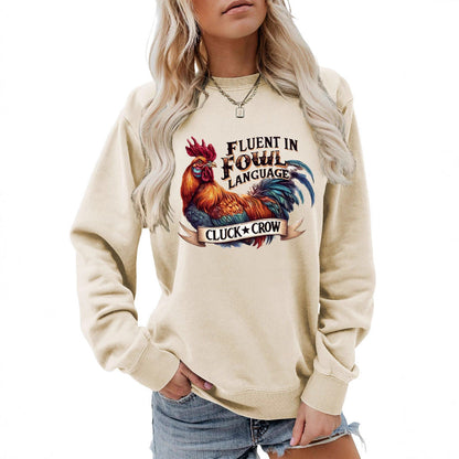 Damen Sweatshirt Hühnermotiv Bequem Grau