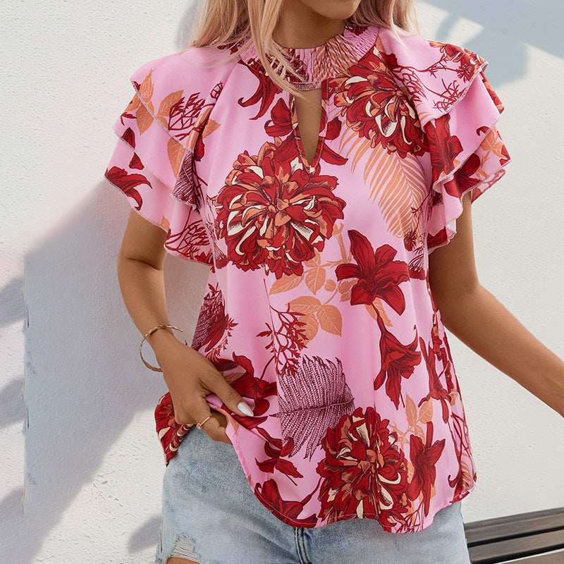 Damen Bluse mit Rüschendetails und Blumenmuster - Norvielle
