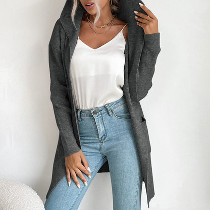 Damen Strickcardigan Offene Front Hochkragen Beige