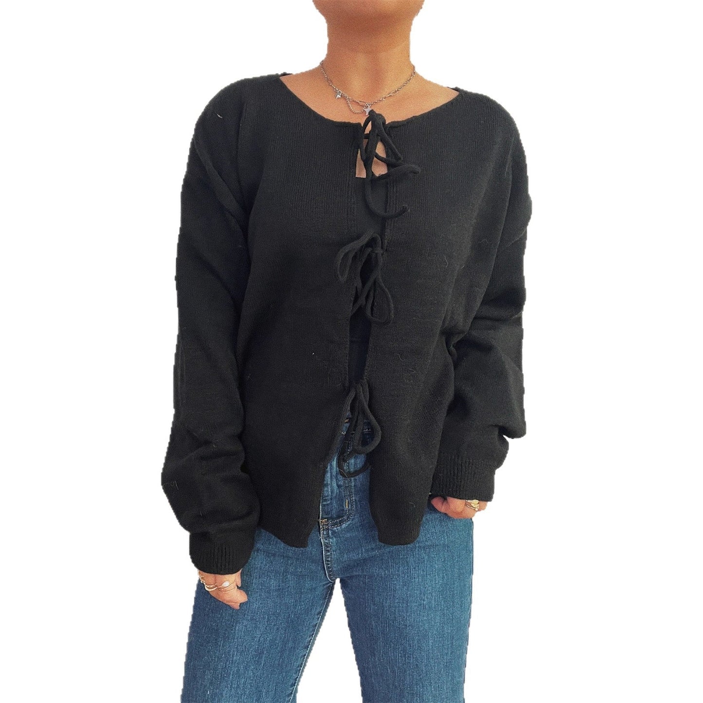 Damen Strickcardigan Lässig Kordelzug Offene Vorderseite Beige