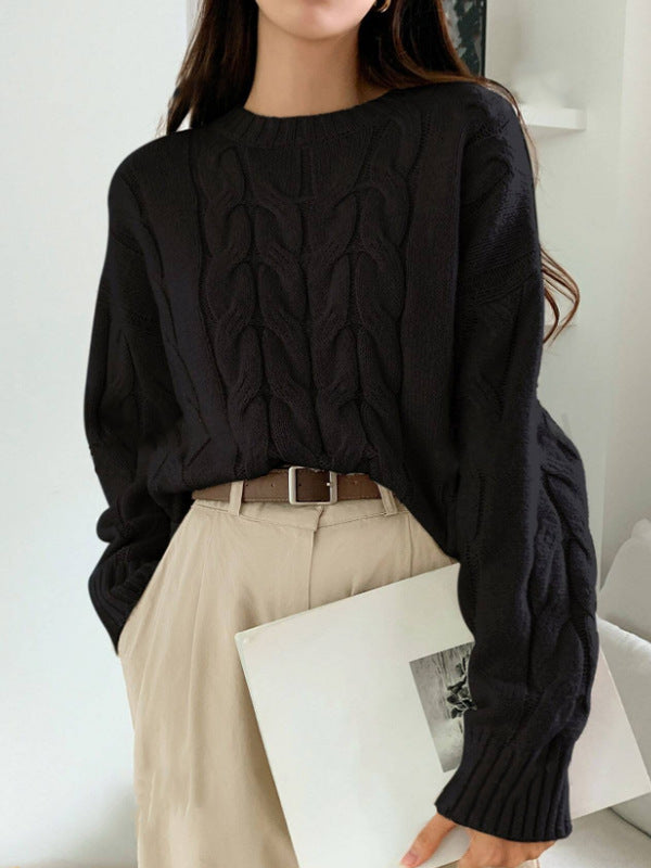 Damen Grobstrickpullover Zopfmuster Weites Modell Norvielle