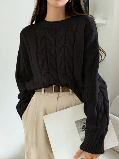 Damen Grobstrickpullover Zopfmuster Weites Modell Norvielle