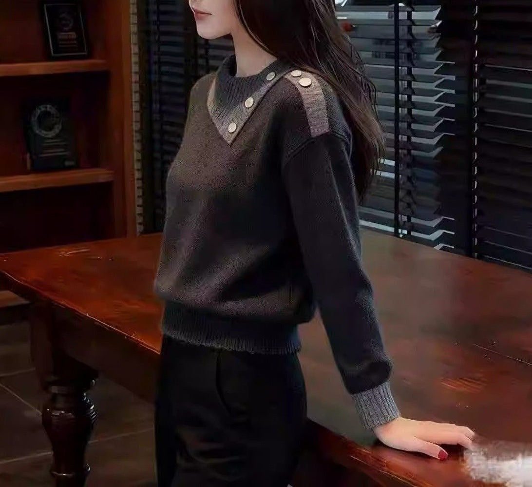 Damen Piqué Pullover mit Knöpfen Norvielle
