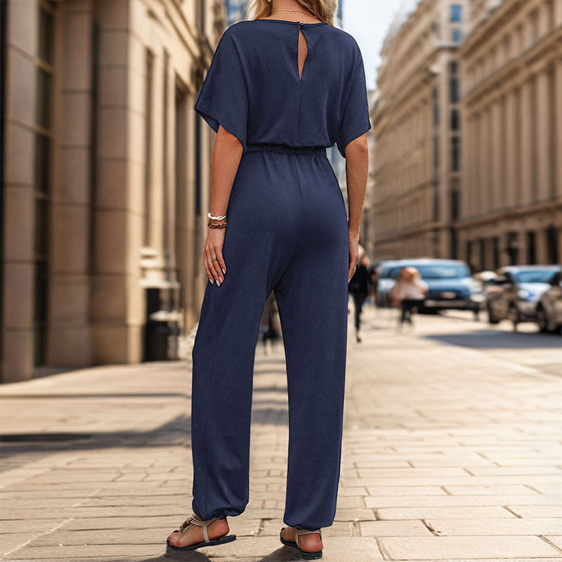 Damen Jumpsuit Weites Bein Komfort Taillengürtel Norvielle