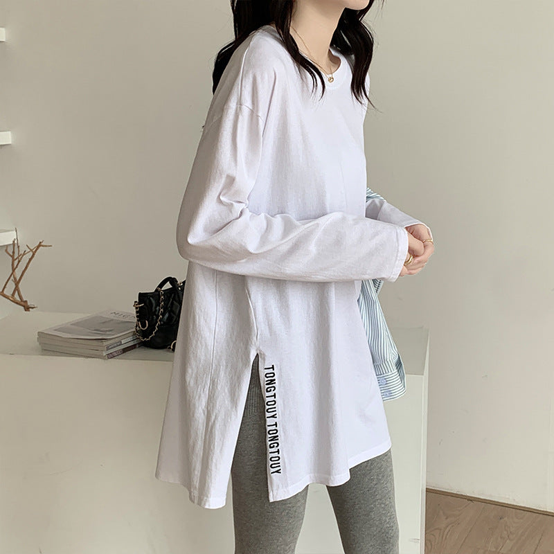 Damen Oversized-Shirt Längeres Design Mit Seitenschlitzen Schwarz - Norvielle
