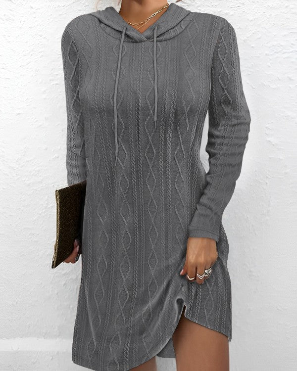 Damen Hoodiekleid Strukturiertes Strickmuster Seitlicher Schlitz