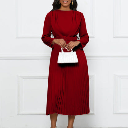 Damen Plisseekleid Mit Gürtel Elegante Falten Norvielle