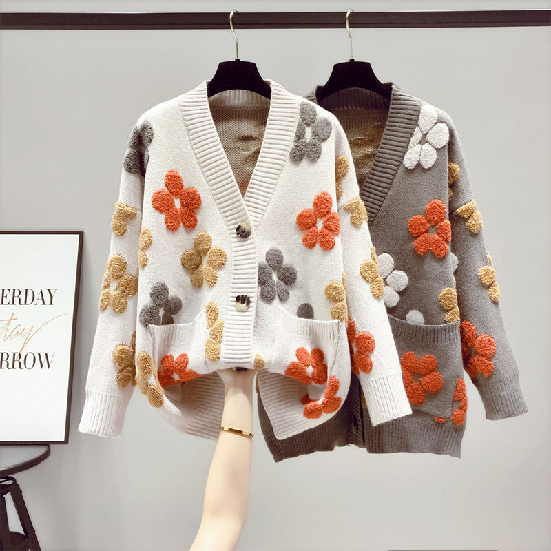 Damen Strickjacke Kuschelig Floralmuster Offen Vorne Norvielle - Norvielle