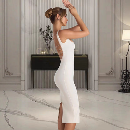 Damen Midi-Kleid Figurumspielend Quadratischer Ausschnitt