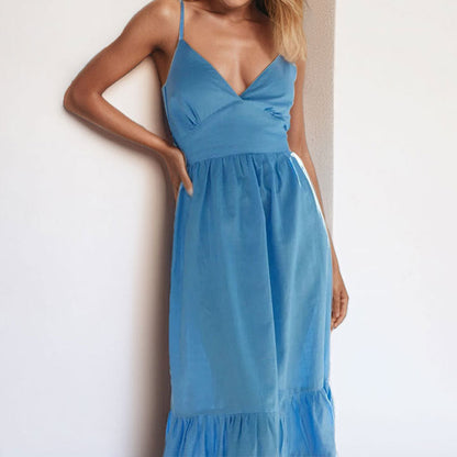 Damen Midikleid V-Ausschnitt Rüschensaum Norvielle