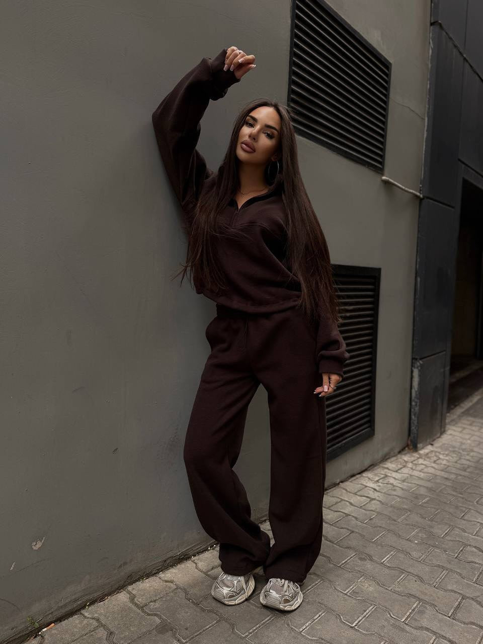 Damen Fleece-Jogginganzug Stehkragen Reißverschluss Norvielle