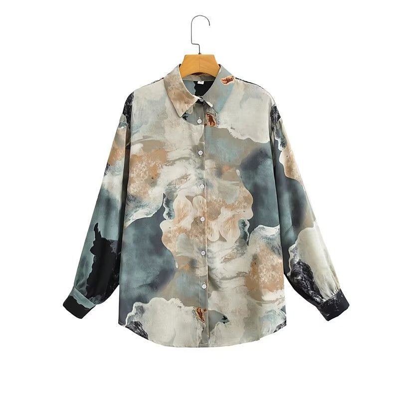Damen Seidenbluse Langärmlig Farbverlauf Norvielle