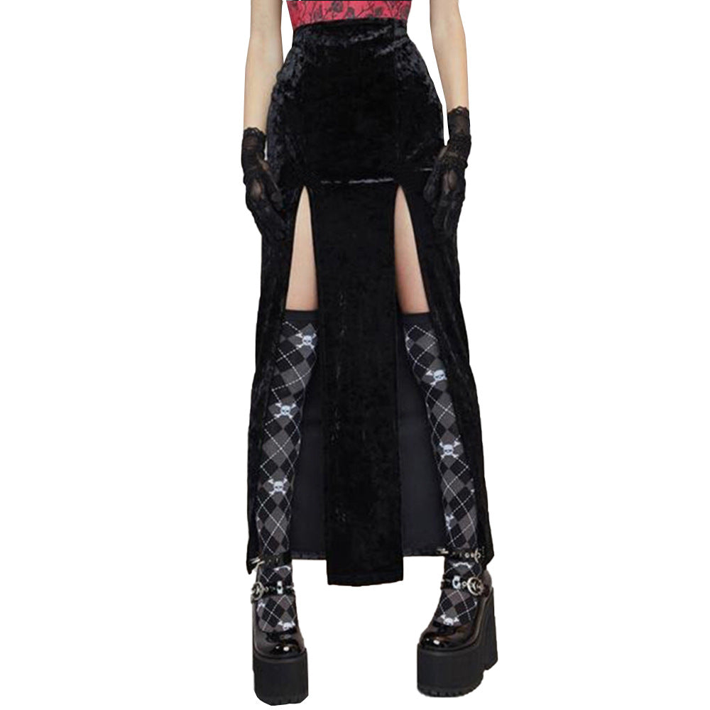 Damen Rippstrickrock Samt SeitenSchlitze