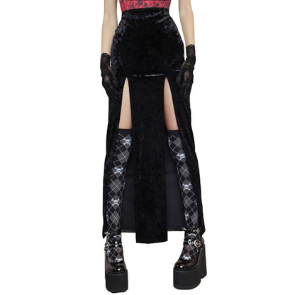 Damen Rippstrickrock Samt SeitenSchlitze