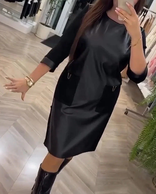 Damen Lederkleid mit Reißverschlusstaschen