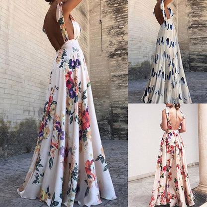 Damen Maxikleid Blumendruck Fließender Schnitt Norvielle