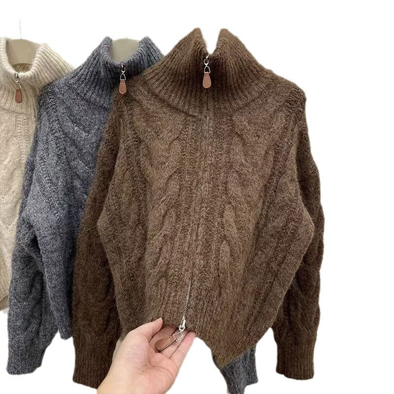 Damen Grobstrickpullover Norvielle Hochkragen Dekorativer