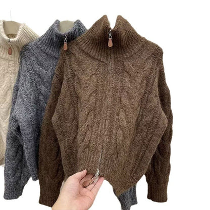 Damen Grobstrickpullover Norvielle Hochkragen Dekorativer